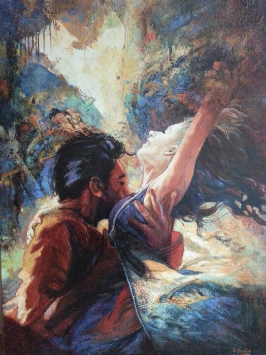 Peinture intitulée "les amants" par Serge Broeders, Œuvre d'art originale, Huile Monté sur Châssis en bois
