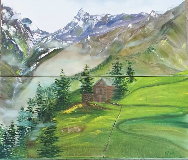 Peinture intitulée "Alpenwiesen" par Artyukh, Œuvre d'art originale, Huile