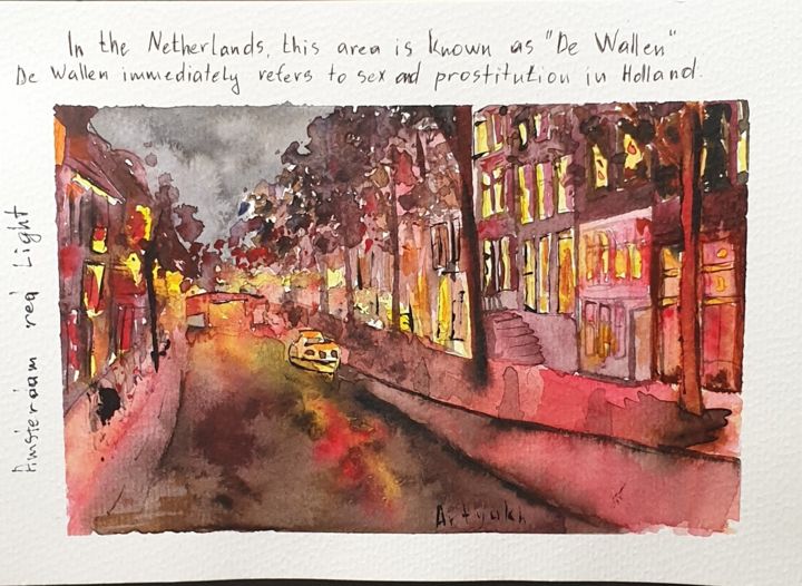 Painting titled "Amsterdam red light" by Artyukh, Original Artwork, Watercolor