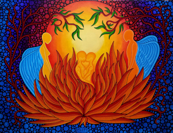 Картина под названием "Love in Bloom" - Brona Wingell, Подлинное произведение искусства, Акрил Установлен на Деревянная рама…