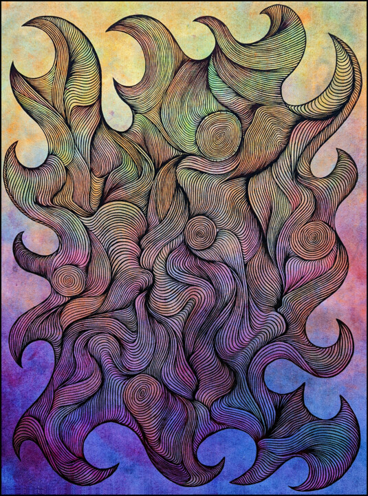 Картина под названием "Summerings" - Brona Wingell, Подлинное произведение искусства, Акрил Установлен на Деревянная рама дл…