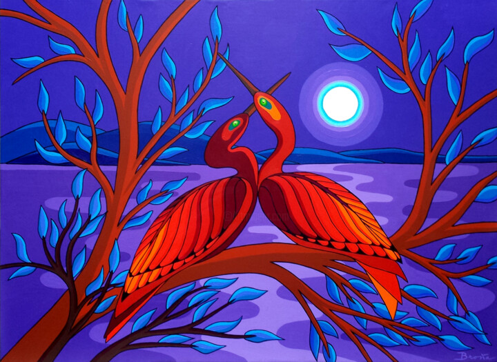 Картина под названием "Twin Flames" - Brona Wingell, Подлинное произведение искусства, Акрил Установлен на Деревянная рама д…