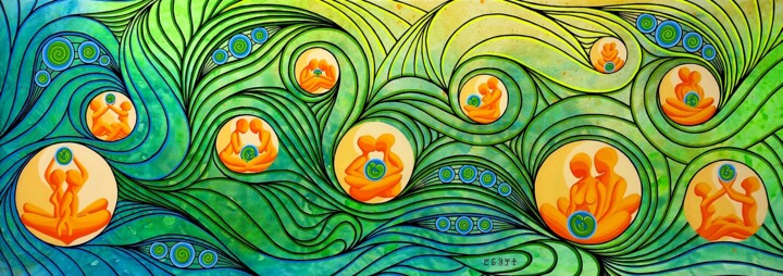 Painting titled "Love Bubbles; Becom…" by Brona Wingell, Original Artwork, Acrylic Mounted on Wood Stretcher frame