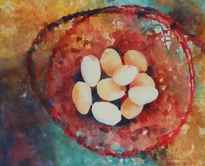 绘画 标题为“eggs-in-a-basket.jpg” 由Bronwen Jones, 原创艺术品, 水彩