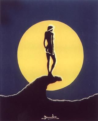 Картина под названием "la femme et la lune" - Laurent Broussouloux, Подлинное произведение искусства, Масло