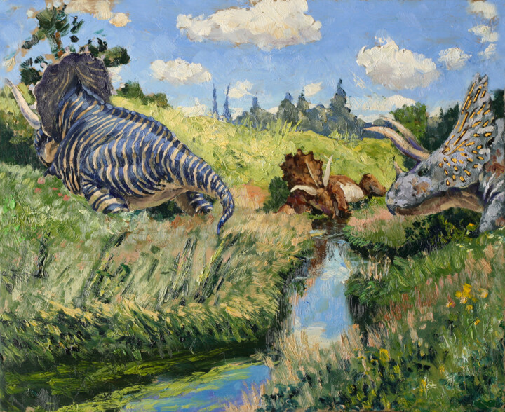 Painting titled "A stuck ceratops" by Сергей Крупкин, Original Artwork, Oil