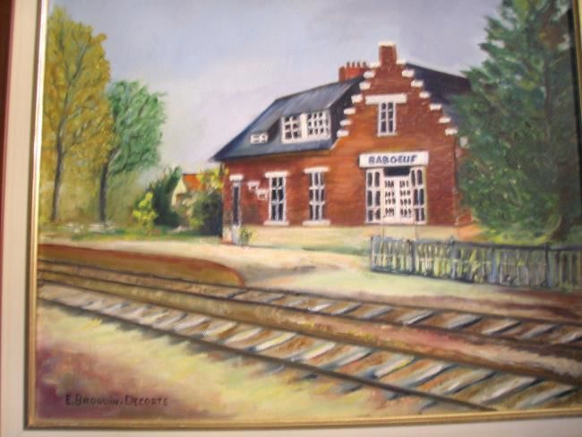 Peinture intitulée "la gare de Baboeuf" par Evelyne Broquin-Decorte, Œuvre d'art originale