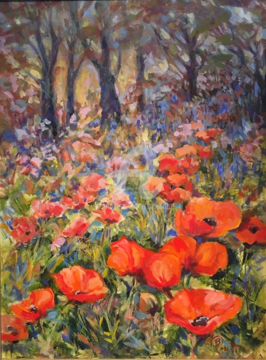 Pintura titulada "Lake Placid Poppies" por B.Rossitto, Obra de arte original, Oleo