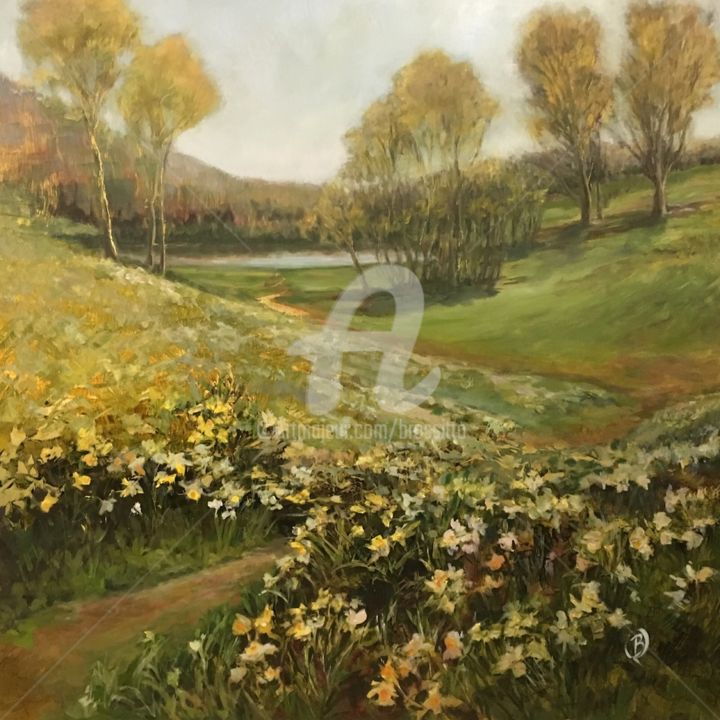 Painting titled "Narcissus Hill" by B.Rossitto, Original Artwork, Oil Mounted on Aluminium