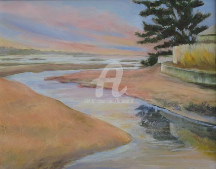 Painting titled "Madison, Low Tide" by B.Rossitto, Original Artwork, Oil Mounted on Other rigid panel