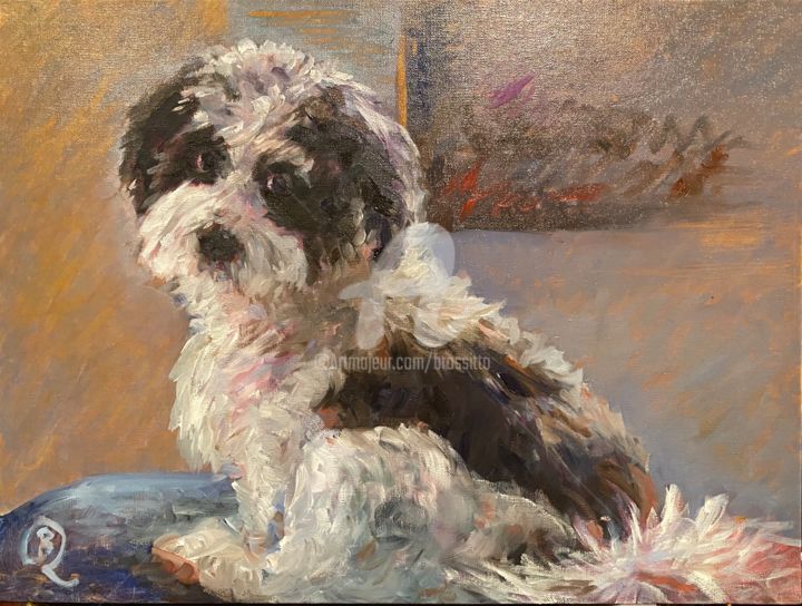 Painting titled "Impressionist Puppy" by B.Rossitto, Original Artwork, Oil