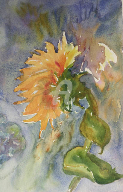 Painting titled "sunflower silouette" by B.Rossitto, Original Artwork, Oil