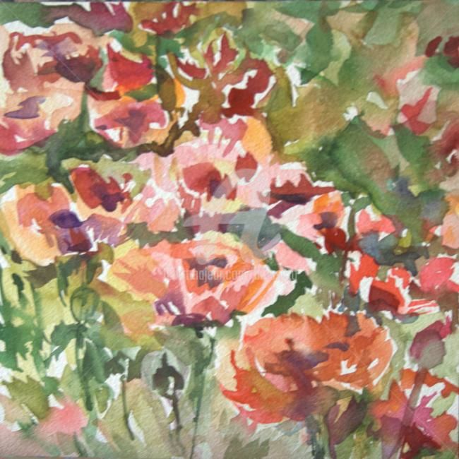 Painting titled "poppies #1" by B.Rossitto, Original Artwork, Watercolor Mounted on Other rigid panel