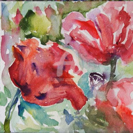 Painting titled "Poppy #3" by B.Rossitto, Original Artwork, Watercolor