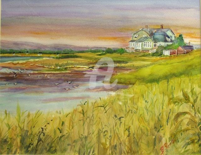 Painting titled "Serenity in Old Say…" by B.Rossitto, Original Artwork, Watercolor