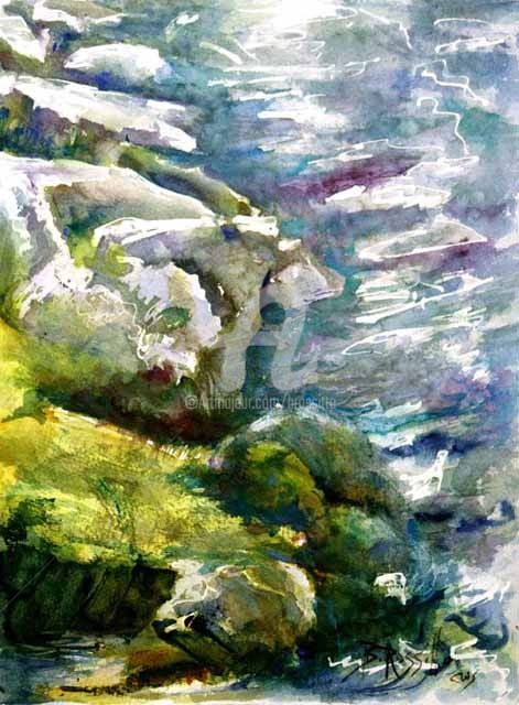 Peinture intitulée "Rocky Shore Salmon…" par B.Rossitto, Œuvre d'art originale, Huile