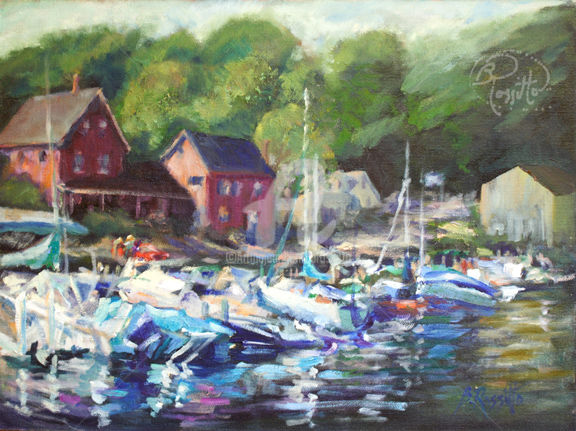 Painting titled "Mt Sunapee Harbor" by B.Rossitto, Original Artwork, Oil Mounted on Other rigid panel
