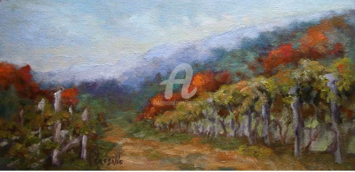 Pintura intitulada "vineyard vista" por B.Rossitto, Obras de arte originais, Óleo