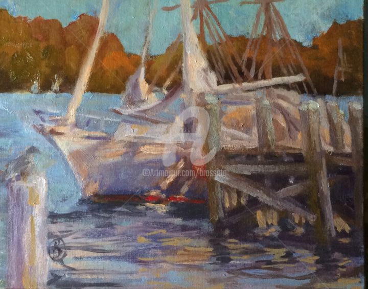 Painting titled "Last Sail of the Se…" by B.Rossitto, Original Artwork, Oil Mounted on Other rigid panel