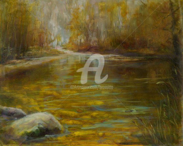 Painting titled "Lazy Yellow River" by B.Rossitto, Original Artwork, Oil