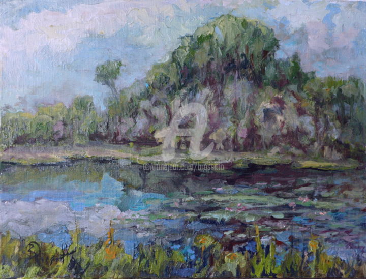 Painting titled "The Pond at Innisfr…" by B.Rossitto, Original Artwork, Oil Mounted on Other rigid panel