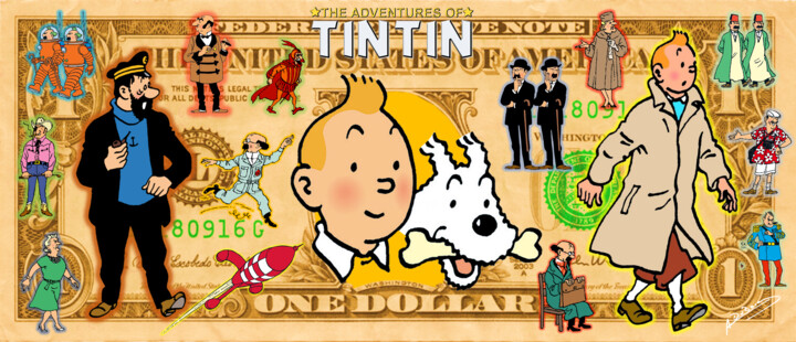 Printmaking titled "Tintin Vintage Doll…" by Brother X, Original Artwork, Embossing Mounted on Aluminium