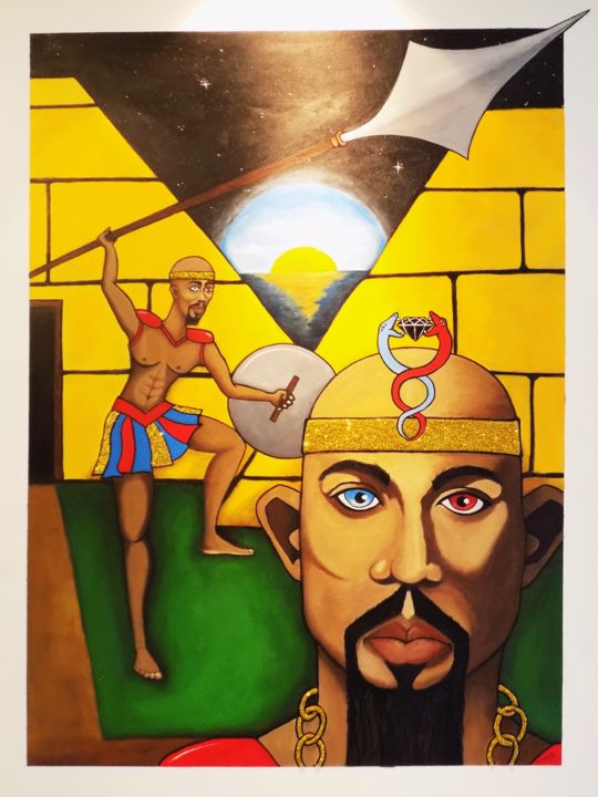 Malerei mit dem Titel "Kundalini Spear Men…" von Brown Tree Art House, Original-Kunstwerk, Acryl