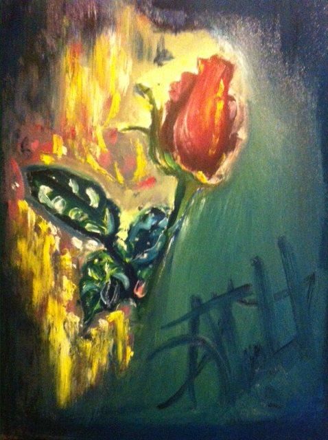 Painting titled "cheerful rose" by Houssam Atlas, Original Artwork, Oil
