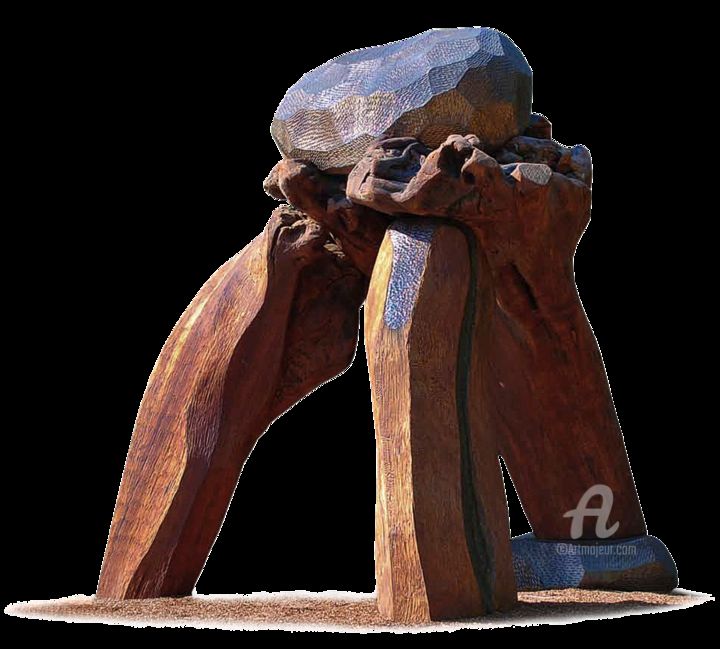Escultura intitulada "OFFERING" por Bruce Johnson, Obras de arte originais, Madeira