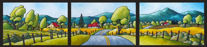 Painting titled "chemin-des-eglises-…" by François Brisson, Original Art, Oil