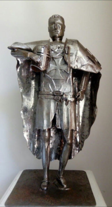 Skulptur mit dem Titel "Templier" von Mathieu Brulant (MetalDeco), Original-Kunstwerk, Edelstahl