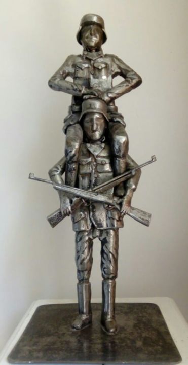 Skulptur mit dem Titel "La Grande Vadrouille" von Mathieu Brulant (MetalDeco), Original-Kunstwerk, Edelstahl