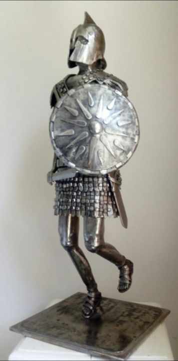 Scultura intitolato "Hoplite" da Mathieu Brulant (MetalDeco), Opera d'arte originale, Acciaio inossidabile