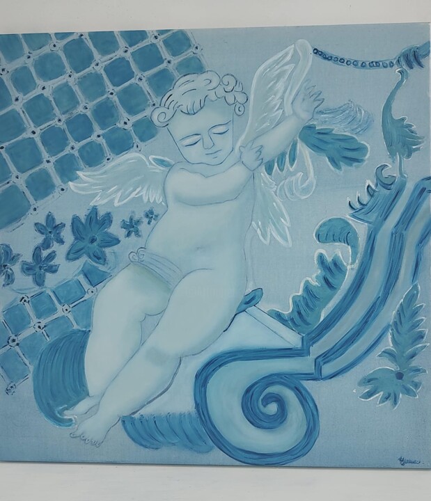Pintura intitulada ""Anjo Inspirado nos…" por Bruna Corty, Obras de arte originais, Óleo Montado em Armação em madeira