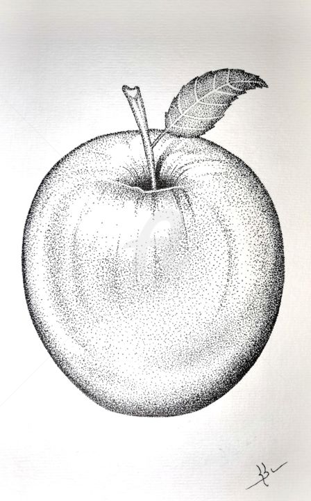 Disegno intitolato "Apple" da Romain Brunetti, Opera d'arte originale, Inchiostro