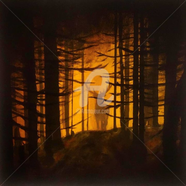 Pittura intitolato "Forest king" da Romain Brunetti, Opera d'arte originale, Acrilico