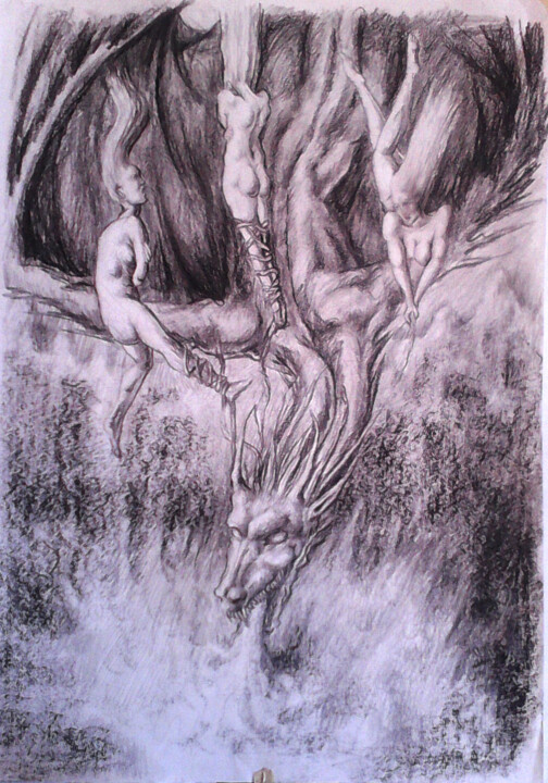 Drawing titled "Dragon Rapture" by Bruna Brunilda, Original Artwork, Graphite
