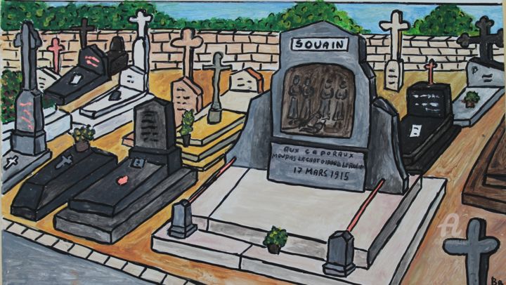 Painting titled "Cimetière" by Bruno Barbier, Original Artwork, Acrylic