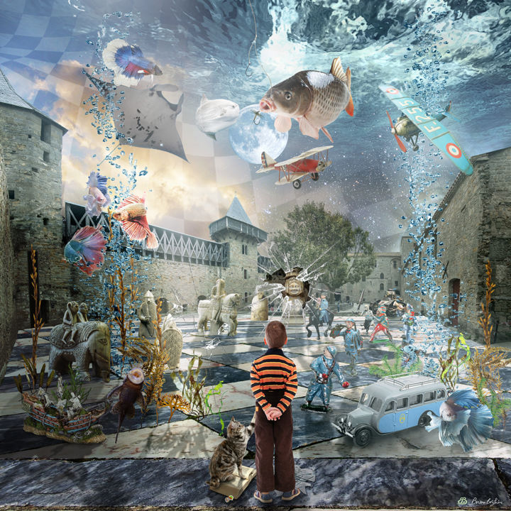 Цифровое искусство под названием "Enfance IV" - Bruno Béghin, Подлинное произведение искусства, Фотомонтаж Установлен на Алю…