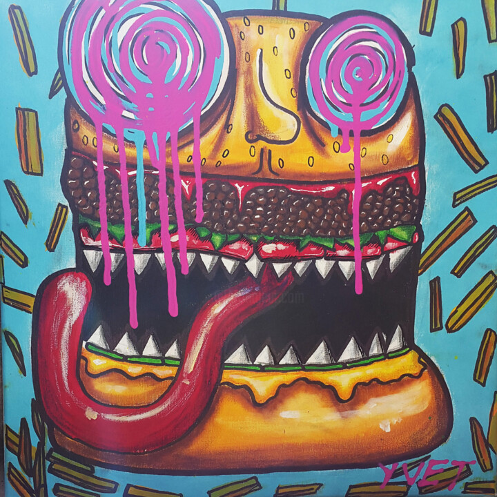 Painting titled "crazyburg" by Bruno Bourdeau, Original Artwork, Acrylic