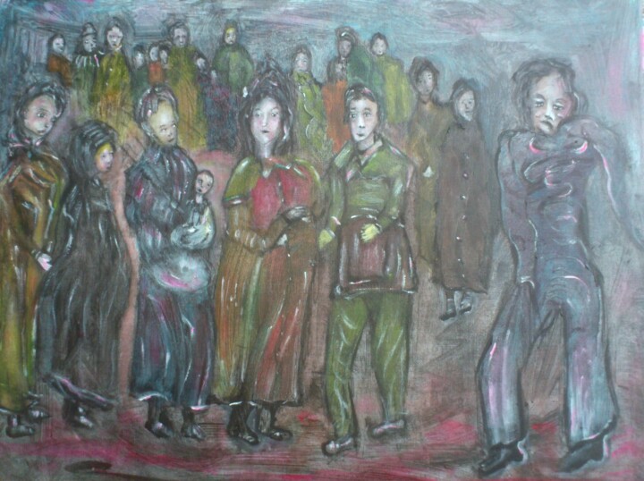 Painting titled "Migrants-50x40.jpg" by Bruno Briatte, Original Artwork, Acrylic