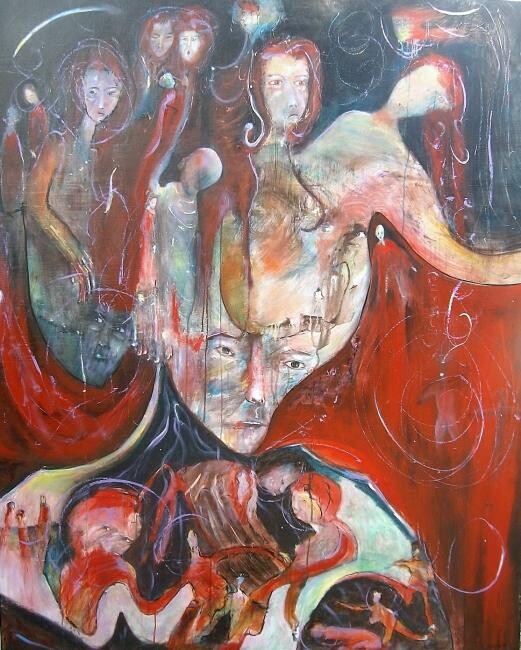 Painting titled "Histoire de  pensées" by Bruno Briatte, Original Artwork, Oil