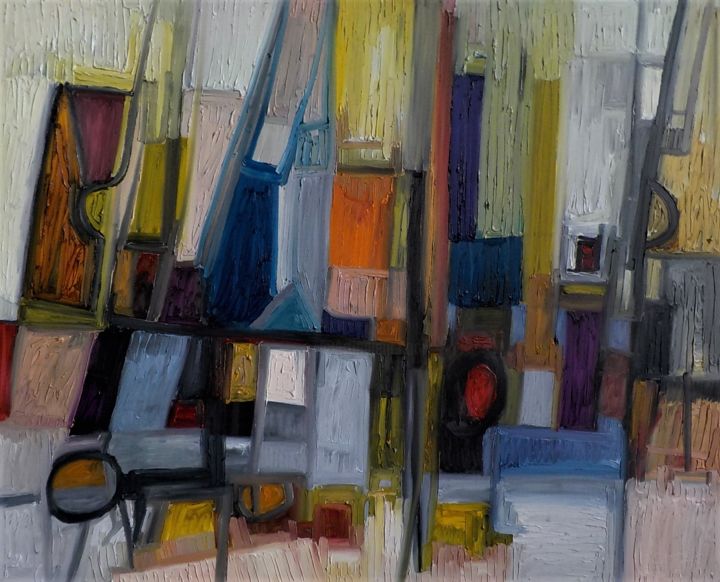 Painting titled "LE STUDIO" by Bruno Cantais, Original Artwork, Oil