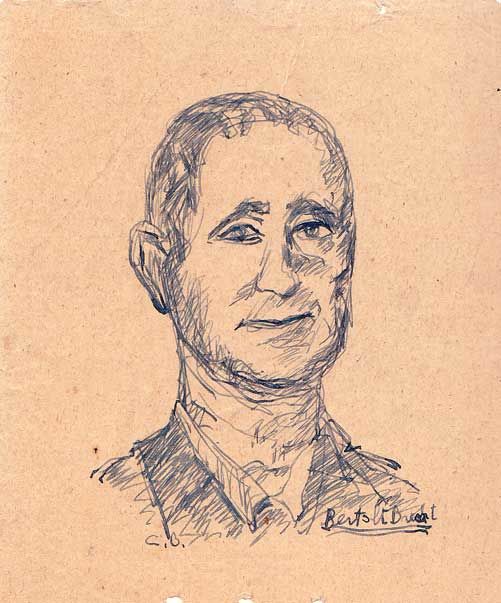 Desenho intitulada "Bertolt  Brecht" por Bruno Carcereri, Obras de arte originais, Tinta