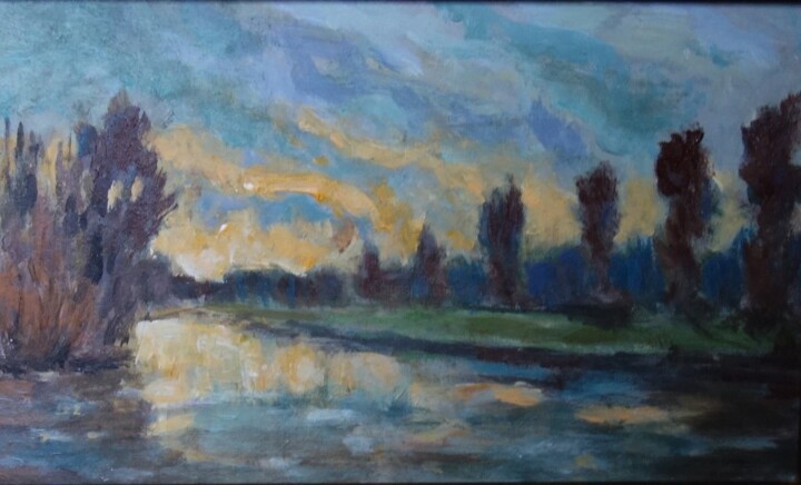 Painting titled "Canal, soleil couch…" by Bruno Cortequisse, Original Artwork, Acrylic Mounted on Wood Panel