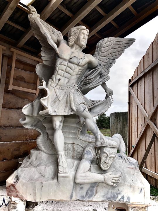 Escultura intitulada "St. Michael arcangel" por Bruno Cunha, Obras de arte originais, Pedra