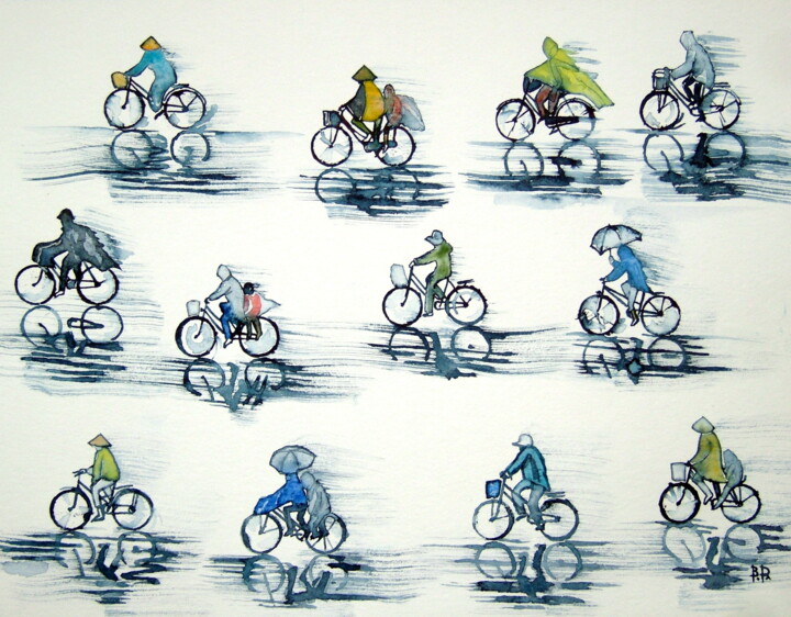Ζωγραφική με τίτλο "mousson bicycle 2" από Bruno Dumont, Αυθεντικά έργα τέχνης, Ακουαρέλα