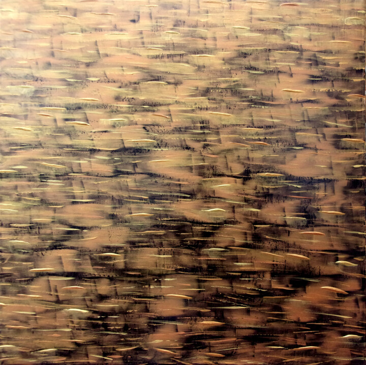 Malerei mit dem Titel "river with golden r…" von Bruno Dumont, Original-Kunstwerk, Acryl