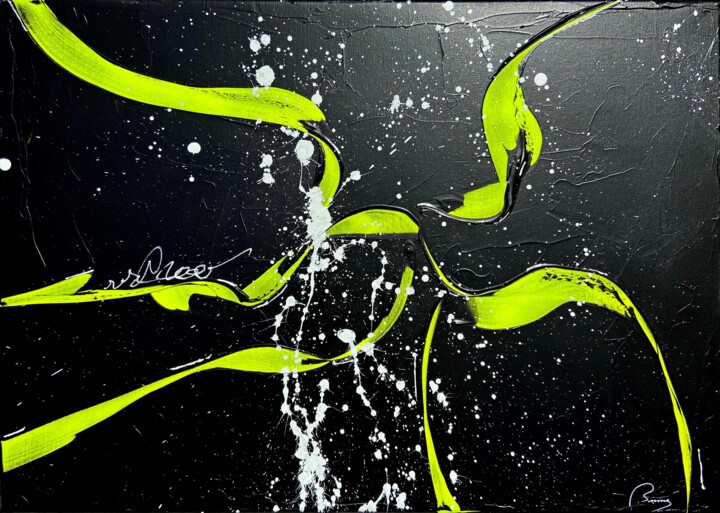 Painting titled "BLACKFLUO" by Bruno Abstract Art, Original Artwork, Acrylic