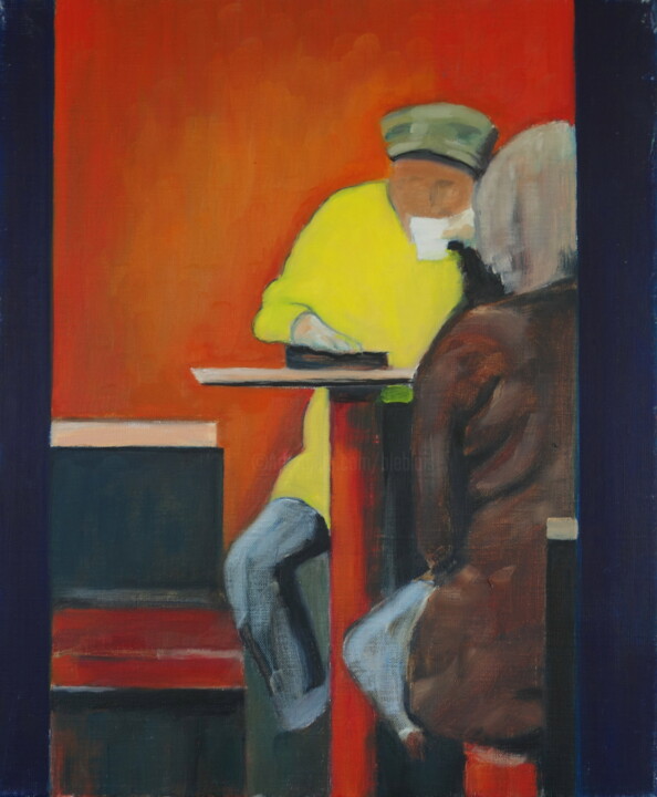 Malarstwo zatytułowany „au café #artistsupp…” autorstwa Bruno Leblais, Oryginalna praca, Olej